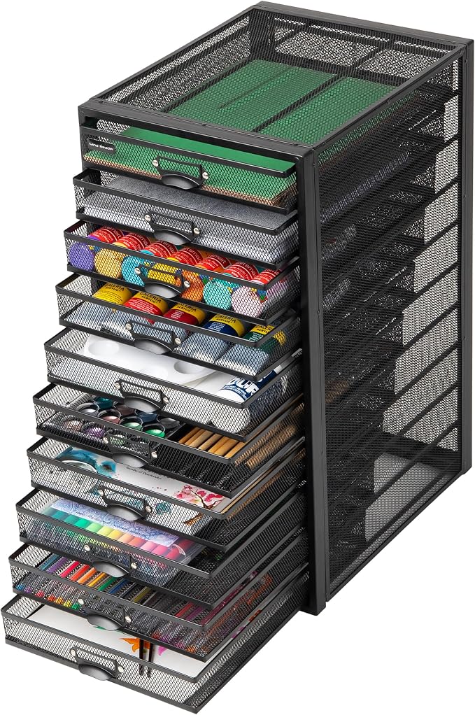 Mind Reader 10-Drawer Desk Organizer for Office Supplies, Crafts, Mail Sorting & More, Metal Mesh, Black