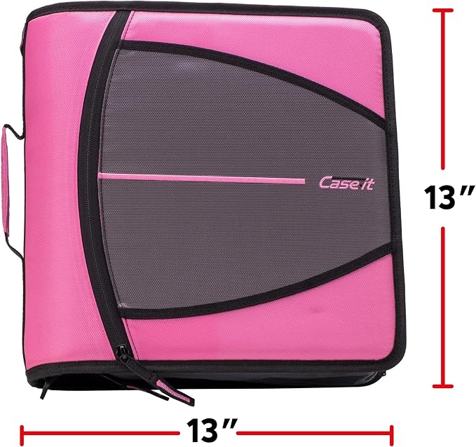 Case-it Mighty Zip Tab Zipper Binder, 3" O-Ring with 5-Color tabbes, Expanding File Folder and Shoulder Strap and Handle, D-146-Light Pink (Pack of 6)