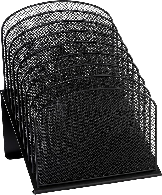 Safco Onyx Desk Organizer, 8 Tiered Vertical Compartments, Office and Classroom Mailbox , Paper and Mail Sorter, Steel Mesh, Black