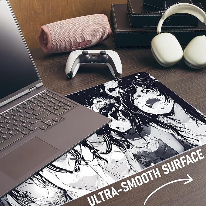 XXL Black & White Manga Gaming Mouse Pad – Large Japanese Art Desk Mat for Keyboard & Mouse – Non-Slip Water-Resistant Surface, Stitched Edges – 35.4x15.7 in (XX-Large)
