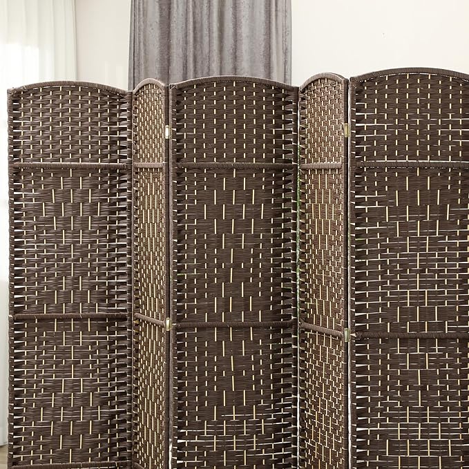 HOMCOM 6 Panel Room Divider, 6' Tall Folding Privacy Screen, Hand-Woven Freestanding Wall Partition for Home Office, Bedroom, Brown