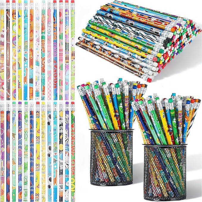 180 Pcs Colorful Wooden Pencils with Erasers, No.2 HB Multicolor Pencils Bulk for Learning Supplies, Rewards, Teacher Gifts & Party Favors