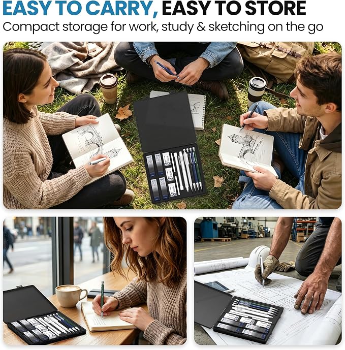 WUO 0.7 mm Mechanical Pencils with Eraser Pen Storage Case, 4 PCS