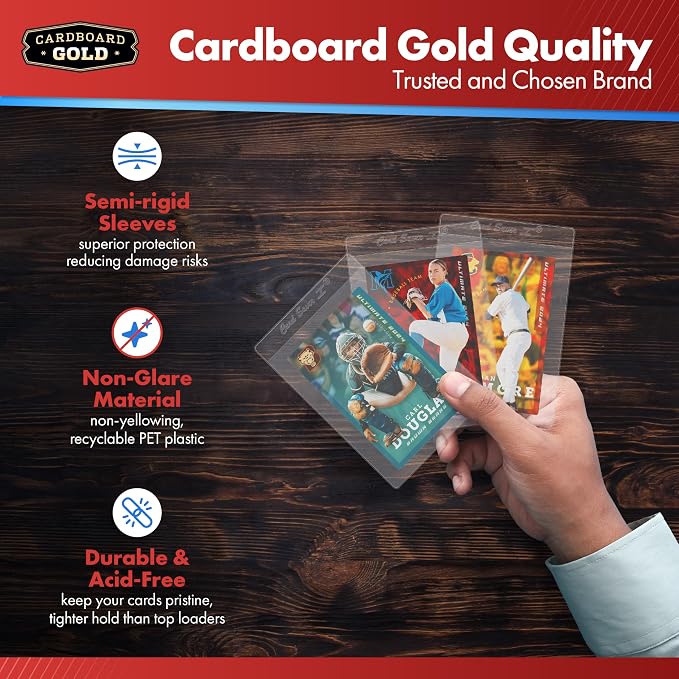 Cardboard Gold Card Saver 1 - Semi Rigid Card Holders - 2000 Count | PSA BGS SGC Grading Submissions, Acid-Free Polypropylene Protectors, Trading Baseball Sleeves, Binder Storage Compatible