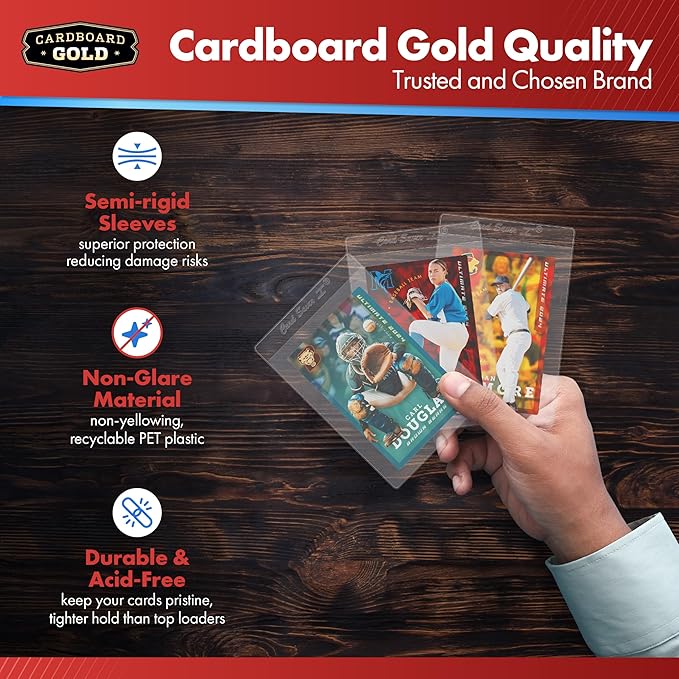 Cardboard Gold Card Saver 1 - Semi Rigid Card Holders - 1000 Count | PSA BGS SGC Grading Submissions, Acid-Free Polypropylene Protectors, Trading Baseball Sleeves, Binder Storage Compatible