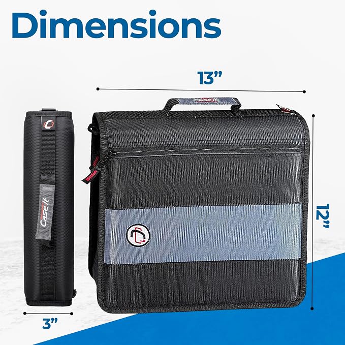 Case-it Classic Zipper Binder | 2-Inch O-Rings, 350 Sheet Capacity, Multiple Storage Pockets & Shoulder Strap | School & Office Organizer | D-251 Black