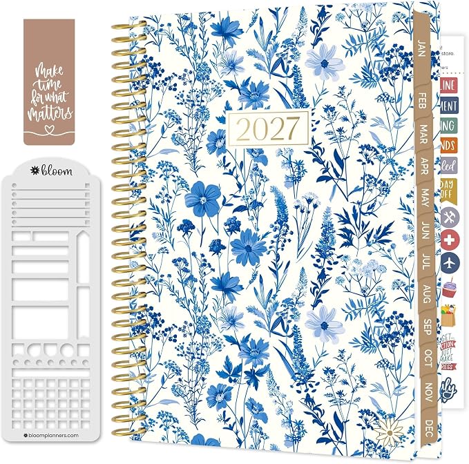 bloom daily planners 2027 Planner (January - December 2027) - Weekly & Monthly Softcover Planner for Women - Calendar Year Inspirational Agenda Book with Stickers - 5.5" x 8.25" - Blue & White Floral