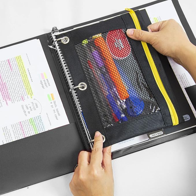 BAZIC Products 1" Black 3-Ring Binder, Round Ring, 2 Pockets, 24-Case | round rings, 1 in Black 3-ring binder, 2 inside pockets, holds up to 175 sheets, Durable poly cover