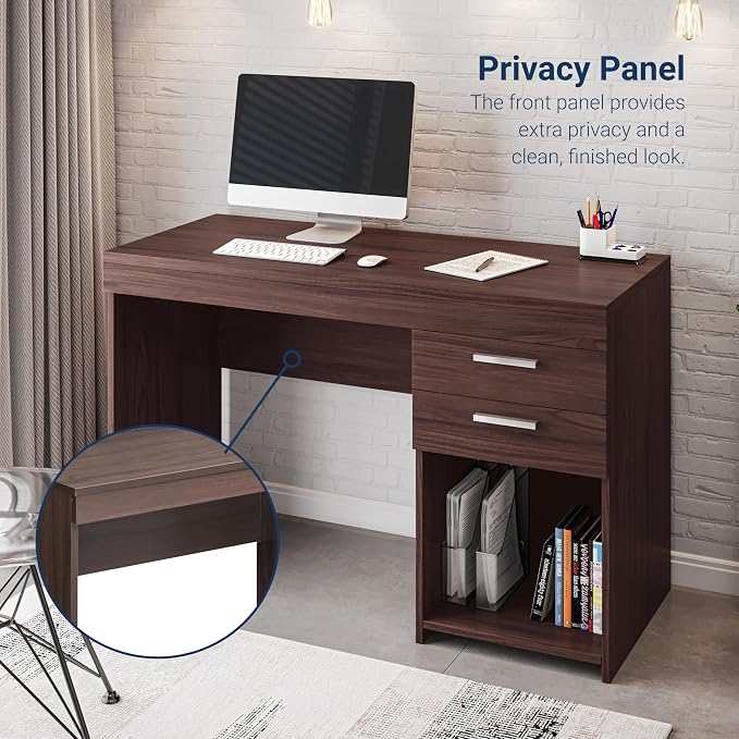 Techni Mobili 48 Inch Modern Compact Computer Desk with Drawers, Espresso | 48 Inch modern desk with storage drawers, sturdy frame, compact design, ideal for bedrooms and home office workspaces