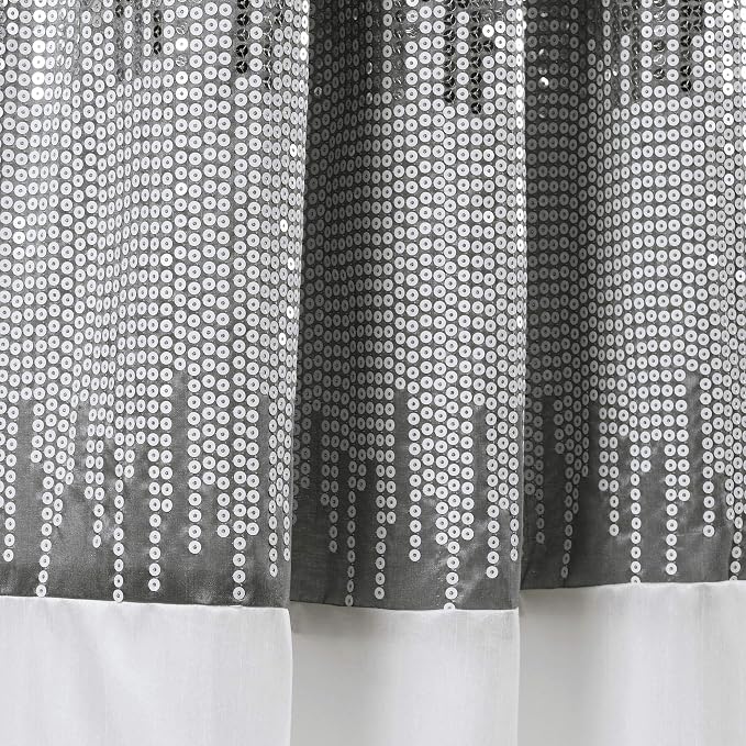 Lush Decor Night Sky Window Curtain Panel, Single 100"W x 84"L Gray & White - Sequin Backdrop Curtain - Extra Wide Curtains - Sliding Door Curtain