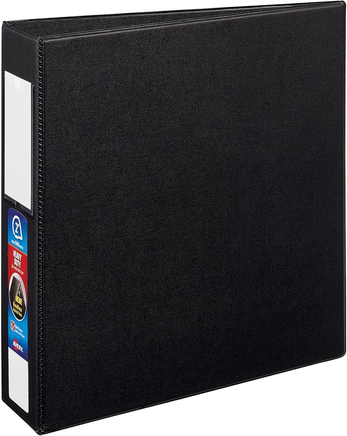 Avery Heavy-Duty 3 Ring Binder, 2" EZD Rings, 1 Black Binder | For Heavy School, Home and Office Use, Reinforced Construction, One Touch Locking Rings, Covers Standard Dividers, 4 Pockets