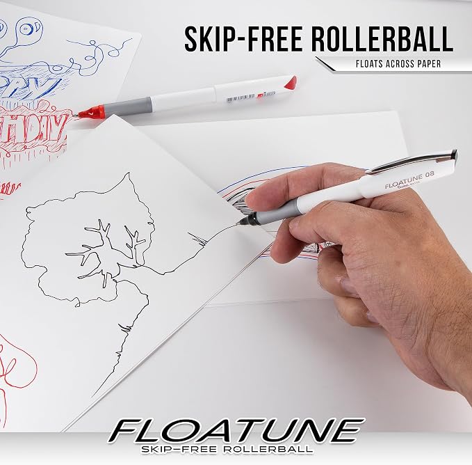 Pentel Floatune Rollerball, 0.8mm Medium Line, Black Ink, 12 Pack