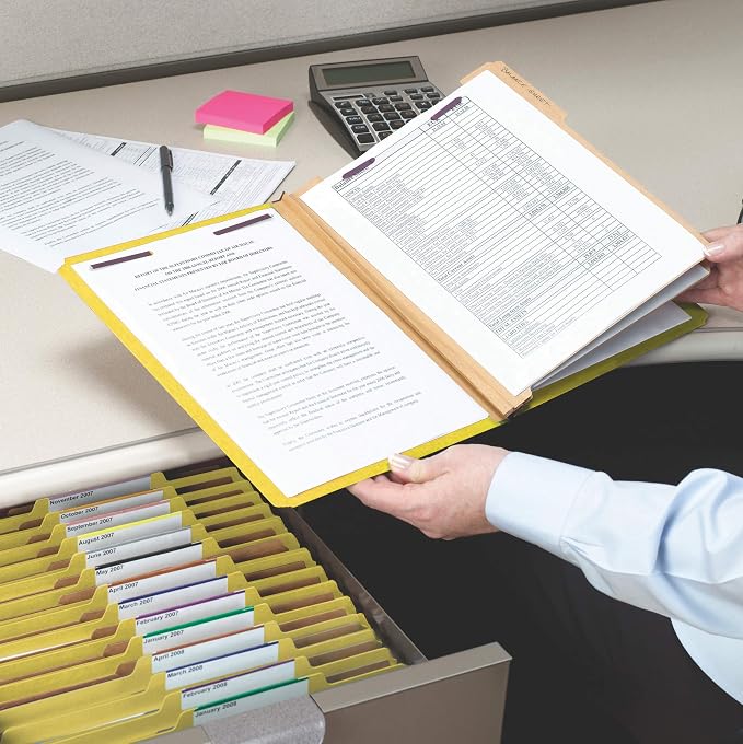 Smead Pressboard Classification File Folder with SafeSHIELD Fasteners, 3 Dividers, 3" Expansion, Legal Size, Yellow, 10 per Box (19098) (Pack of 1)