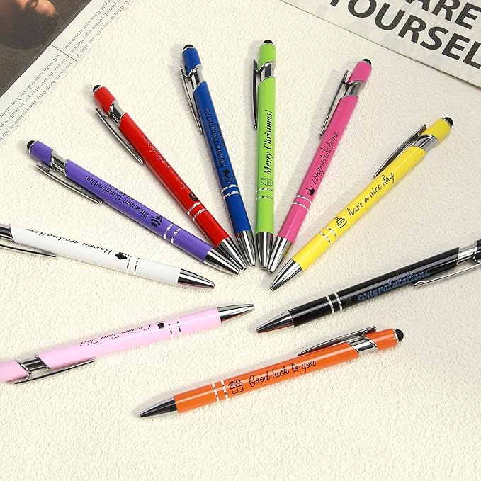 ENOMY Personalized Pens Bulk Free Engraved with Logo/Name/Message Black Ink Custom Pens Customized Stylus Ballpoint Pens Ideal Gifts for Business Anniversary (10)