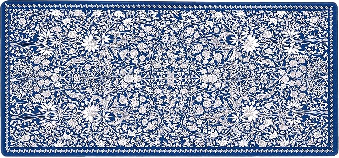 Cute Floral Aesthetic Daisy Gaming Mouse Pad, White Blue Chinoiserie Desk Mat with Anti-Slip Base & Stitched Edges, Office Supplies & Desk Decor for Women, 35.4" x 15.7" in Home Office Essentials