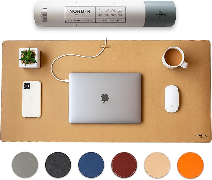 Nordik Leather Desk Mat -Champagne Beige- Large Leather Desk Pad (35x17 in) | Premium Vegan Leather Desk Pad with Cable Organizer, Giftable, Extended Waterproof Mouse Mat, Non-Slip Desk Pad Protector