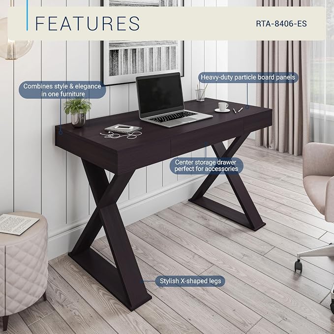 Techni Mobili 47" Trendy Writing Desk w/Drawer,Modern Home Office,Espresso | 47" modern writing desk with storage drawer, sturdy frame, sleek espresso finish, and compact workspace ideal for home office
