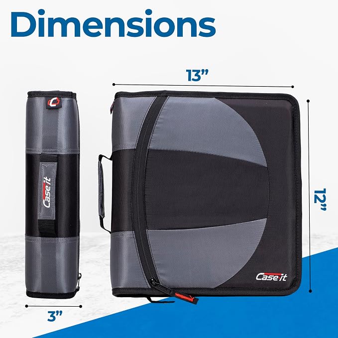 Case-it The Dual 2-in-1 Zipper Binder - Two 1.5 Inch D-Rings - Includes Pencil Pouch - Multiple Pockets - 600 Sheet Capacity - Comes with Shoulder Strap - Jet Black Dual-101 | Dual 2-in-1, Pencil Pouch, Multiple Pockets, School & Office Organizer, Shou...