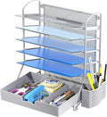 Simple Houseware 6-Tier Desk File Organizer w/Drawer & Pen Holder, Silver | 5 Tilted Letter Trays for A4 Paper, Mail and Documents