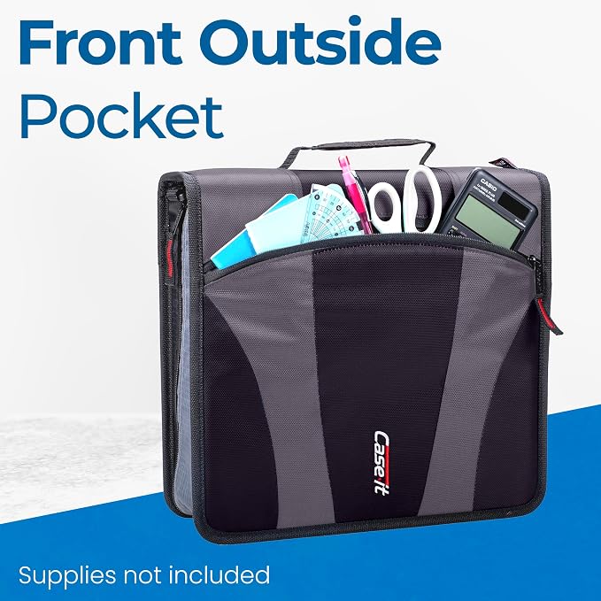 Case-it The Dual 2.0 2-in-1 Zipper Binder | Two 2-Inch D-Rings, 700 Sheet Capacity, 5-Subject Expanding File Folder, Multiple Pockets & Storage Organizer, Shoulder Strap | Dual-301 Black (Pack of 3)
