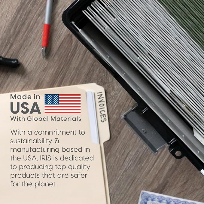 IRIS USA File Box Organizer with Lid, Letter File, 4-Pack, Black | Carry letter size files, documents and paperwork with a portable handle and secure lid for organized storage on the go