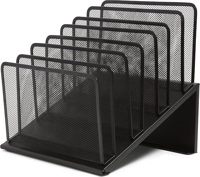 TRU RED Wire Mesh File Organizer, 7‑Compartment – Vertical Desktop Sorter for Files, Folders & Mail