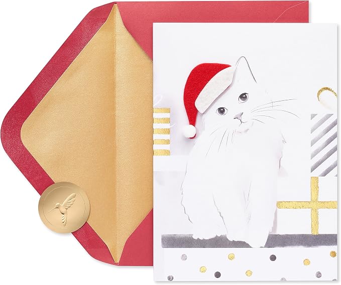 Papyrus Cat Christmas Cards Boxed with Envelopes, Merry Christmas and a Happy New Year, Santa Hat Kitty (8-Count)