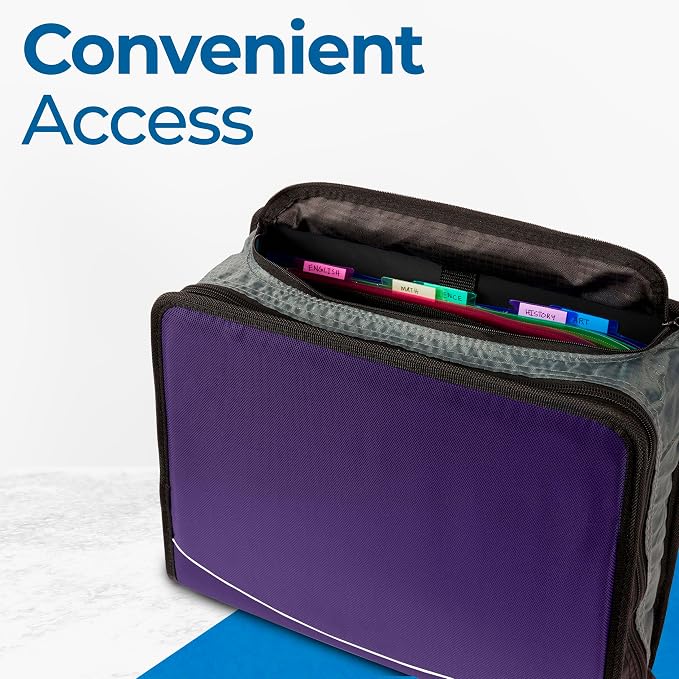 Case-it Zipper Binder | 3-Inch O-Rings | 600-Sheet | D-146 Purple Eclipse | Mighty Zip Tab, 5-Subject Expanding File Folder, Multiple Pockets, Storage Organizer, Shoulder Strap, School & Office