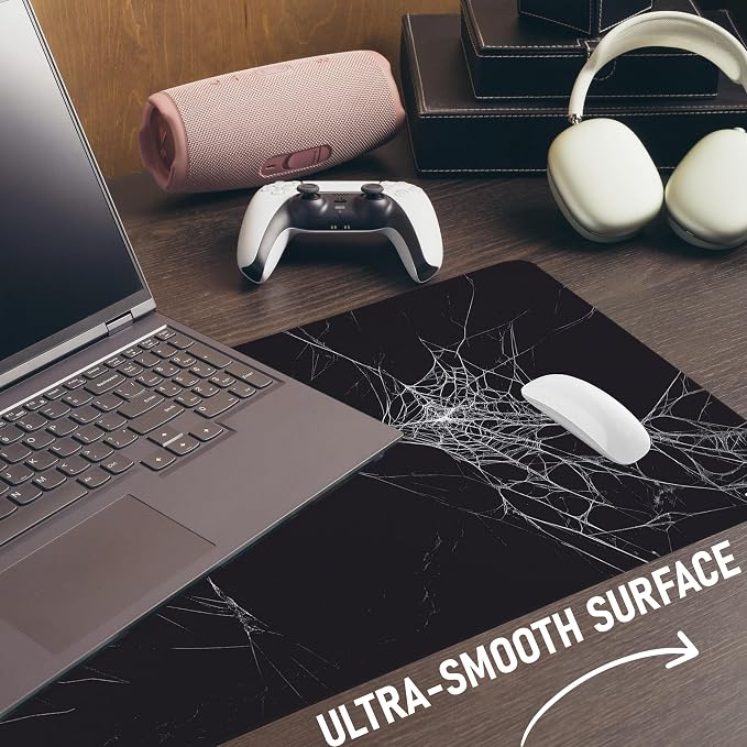 XXL Spider Web Gaming Mouse Pad for Desk - Large Desk Mat for Keyboard and Mouse - PC Mouse Pad with Non-Slip Water-Resistant Rubber Base, Stitched Edges - 35.4x15.7 in (90x40 cm, XX-Large)