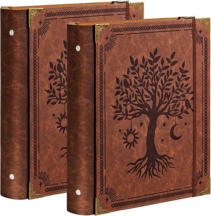 OVESMUSL 2 Pack PU Leather 3 Ring Binder, 2 Inch Brown Tree | Fits 8.5x11 letter paper, holds 500 sheets, loose leaf organizer