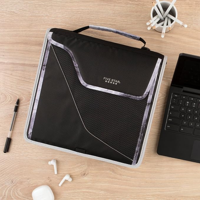Five Star Zipper Binder, 3 Inch 3-Ring Binder, Expandable Plus Removable Padded Device Case and Expanding File, 700 Sheet Capacity, Includes Multi-Use Strap, Black/Gray (29296IT8) (Pack of 2)