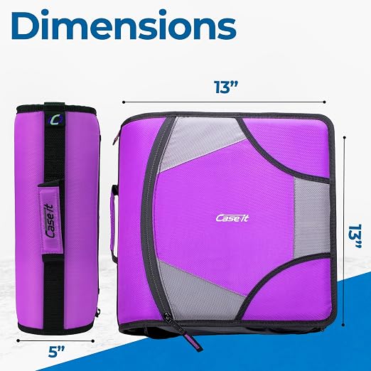Case-it School Zipper Binder | 4" D-Rings | 800-Sheet | D-186 Deep Purple | King Sized Zip Tab, 5-Subject Expanding File Folder, Multiple Pockets, Storage Organizer, Shoulder Strap, 4-Pack, Office