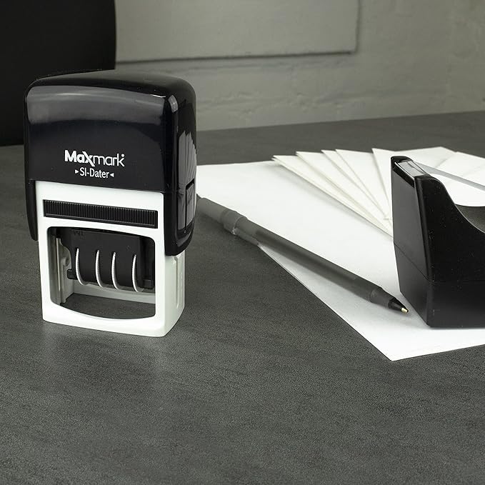 MaxMark Office Self Inking Date Stamp with Phrase Faxed - Blue Ink