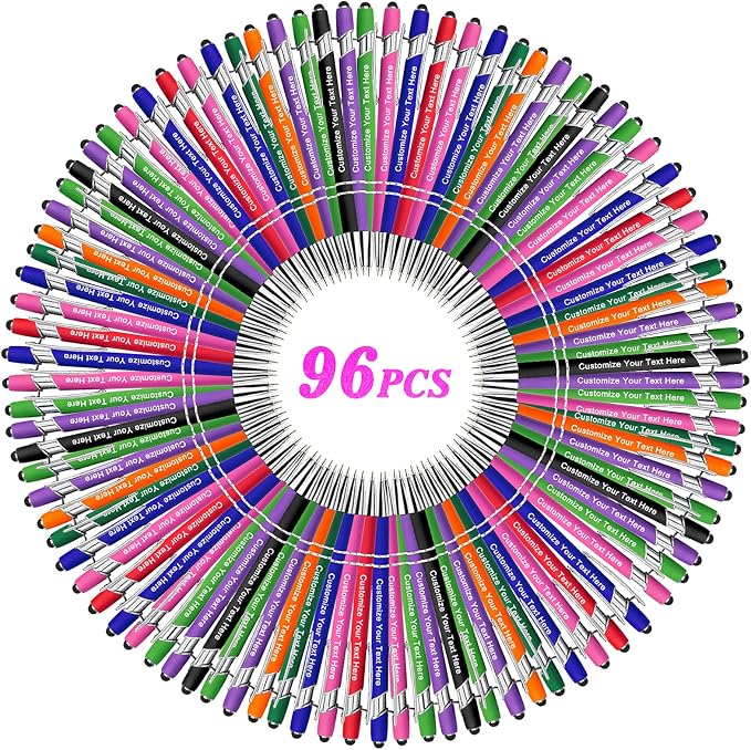 Up to 300 Pcs Custom Pens Bulk,Personalized Pens with Free Engraving,Customized Stylus Ballpoint Pens with Your Name,Text,Message for Business,Graduation,Anniversaries-Colorful Pens 96 Packs