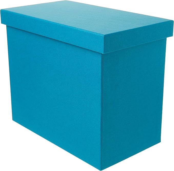 Bigso John Fiberboard Label Frame Desktop File Storage Box - Document Organizer for Important Paperwork - Durable Hanging File Box with a Lid & Metal Label Window - 7.36 x 13.38 x 10.51 in - Turquoise