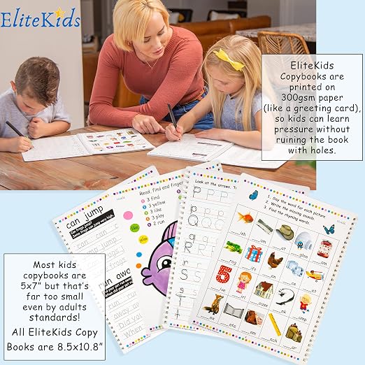 Reusable Handwriting Practice Workbook Set for Kids – Grooved Tracing Books for Letters, Numbers & Sight Words, Large Format 8.5 x 11 Inch Learning Activity Books