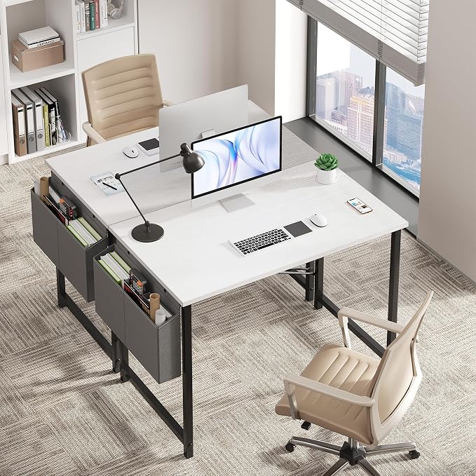 OLIXIS Small Computer Desk, 31 Inch Gaming Desks for Home Office | Writing Study Craft Work Table, Computer Workstation for Bedroom Small Spaces with Storage Bag, White and Black