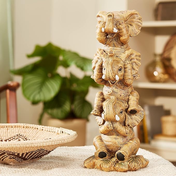 Design Toscano NG33769 Hear-No, See-No, Speak-No Evil Stacked Elephants Collectible Statue, Single,Medium