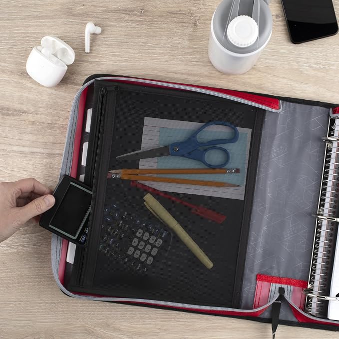 Five Star Zipper Binder 2 Inch O-Rings Case Organiser with Expansion Panel and 5-Tab Expanding File Folder, 580 Sheet Capacity, Crimson Fade (290520K)