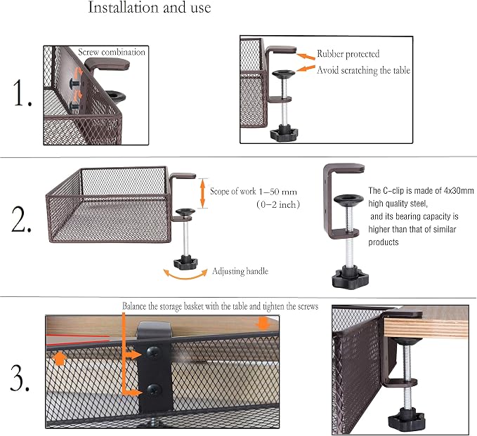 Under Desk Drawer, Clamp on Desk Organizer Under Table Hanging Desk Storage | 2PCS under desk organizer: clamp on desk drawer, under desk basket, hanging desk storage, clamp on undertable shelf, no-drill