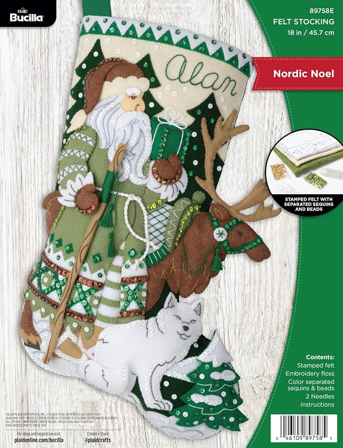 Bucilla Felt Applique 18" Stocking Making Kit, Nordic Noel, Perfect for DIY Arts and Crafts