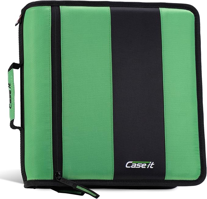 Case-it School Zipper Binder | 2" O-Rings | 350-Sheet | D-251 Canopy Green | Classic, Multiple Storage Pockets, Shoulder Strap, School & Office Organizer