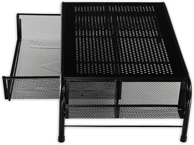 Simple Houseware Metal Desk Monitor Stand Riser w/ Drawer, 2-Pack, Black | Side Storage for Office Supplies