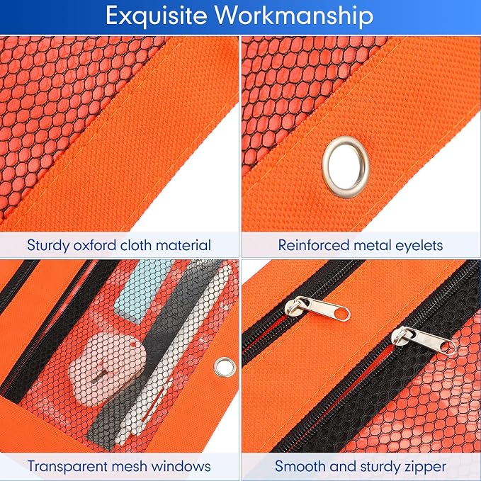 Leelosp 48 Pack Pencil Pouch for 3 Ring Binder,Classic Color | Bulk Mesh Zipper Binder Pouches Pencil Boxes for Classroom Pencils Case Bags for Storing School Students Teacher Supplies