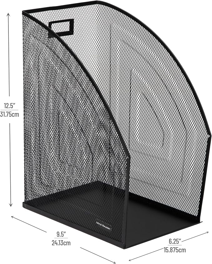 Mind Reader Vertical File Storage, Desktop Organizer, Workspace, Office, Metal Mesh, 6.25" L x 10" W x 12.5" H, Black (Pack of 4)