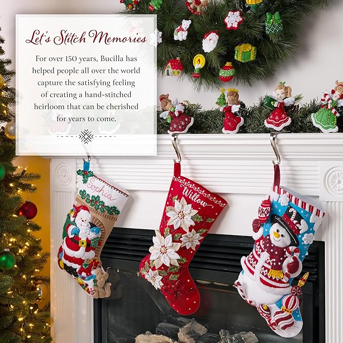 Bucilla, Felt Applique 18" Stocking Making Kit, Holiday Knitting, Perfect for DIY Arts and Crafts