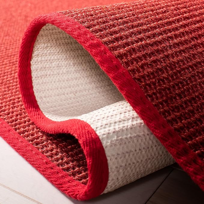 Martha Stewart x SAFAVIEH Area Rug Collection - 8' x 10', Red, Sisal & Jute, Farmhouse Style, Ideal for Living Room, Bedroom, Office, Dining Space (MSR9501Q)