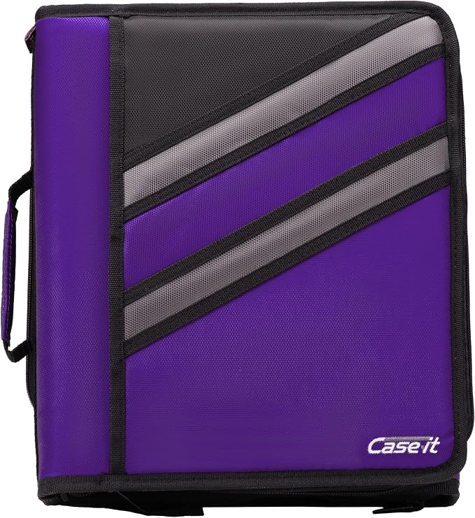 Case-it The Z Shape Zipper - Two s in One - Double Sided 1.5 Inch D-Ring - Multiple Pockets - 500 Page Capacity - Comes with Shoulder Strap, Deep Purple, Z-176