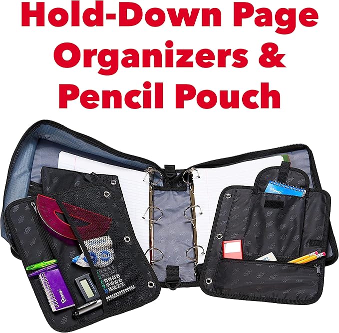 Case-it The Dual 2-in-1 Zipper Binder Two 1.5-Inch D-Rings, 600 Sheet Capacity, Pencil Pouch & Multiple Pockets School & Office Organizer with Shoulder Strap Dual-101 Fire Engine Red(Pack of 6)