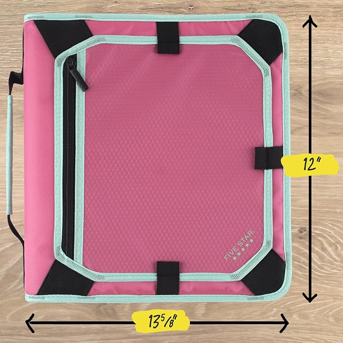 Five Star Zipper Binder 2 Inch O-Rings Case Organiser with Expansion Panel and 5-Tab Expanding File Folder, 580 Sheet Capacity, Taffy Twist (290520L)
